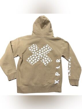 Sam & Colby XPLR Tan Hoodie with Logo Size Small Heavyweight Comfy